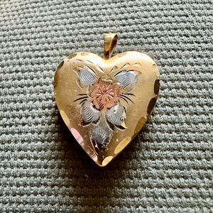 14KT Yellow Gold, Rose Gold & Silver Engraved Floral Locket